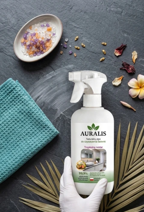 AURALIS środek do łazienki Tropikalny nektar 500 ml – preparat do czyszczenia powierzchni łazienkowych, pozostawiający czystość, świeżość i estetyczny wygląd.