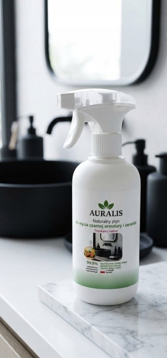 AURALIS płyn do czarnej armatury i ceramiki 500 ml w łazience – preparat do czyszczenia czarnych baterii, umywalki i powierzchni ceramicznych.