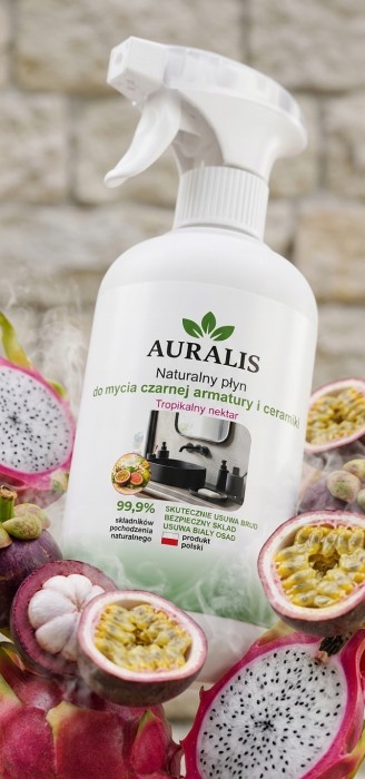 AURALIS płyn do czarnej armatury Tropikalny nektar 500 ml – środek do czyszczenia armatury i ceramiki, odpowiedni do regularnego stosowania w łazience.