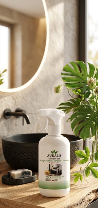 AURALIS preparat do czarnej armatury i ceramiki 500 ml – produkt do czyszczenia powierzchni łazienkowych, odświeżania armatury i usuwania zabrudzeń bez smug.