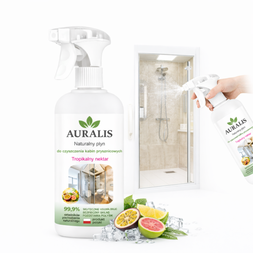 AURALIS płyn do kabin prysznicowych Tropikalny nektar 500 ml – preparat do czyszczenia kabin prysznicowych, usuwania zabrudzeń oraz ograniczania smug i zacieków.