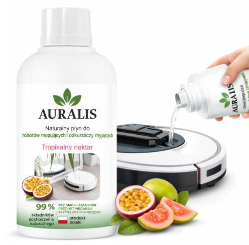 AURALIS płyn do robotów mopujących i odkurzaczy myjących Tropikalny nektar 500 ml – preparat do mycia podłóg, odświeżania powierzchni i codziennego stosowania w domu.