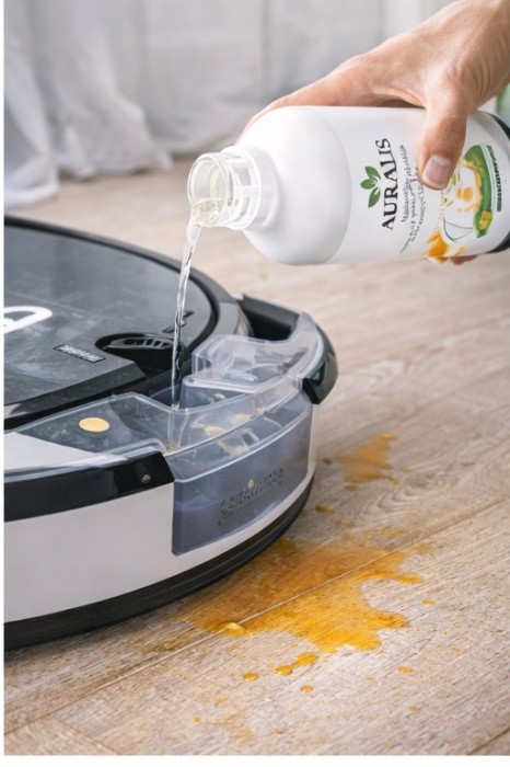 AURALIS płyn do robotów mopujących 500 ml skórka pomarańczy podczas przygotowania urządzenia do pracy – preparat do stosowania w zbiorniku robota myjącego i odkurzacza myjącego.