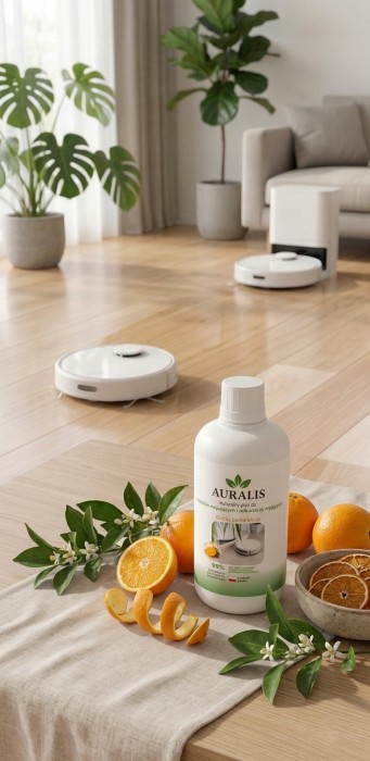 AURALIS płyn do mycia podłóg do robotów mopujących 500 ml skórka pomarańczy – preparat do urządzeń myjących, pomagający zachować czystość, świeżość i estetyczny wygląd podłóg.