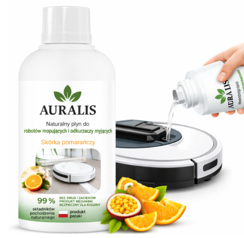 AURALIS płyn do robotów mopujących i odkurzaczy myjących 500 ml skórka pomarańczy – preparat do mycia podłóg, odświeżania powierzchni i codziennego stosowania w domu.