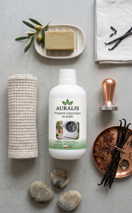 Auralis środek do czyszczenia pralki 500 ml butelka produktu w aranżacji łazienkowej lifestyle