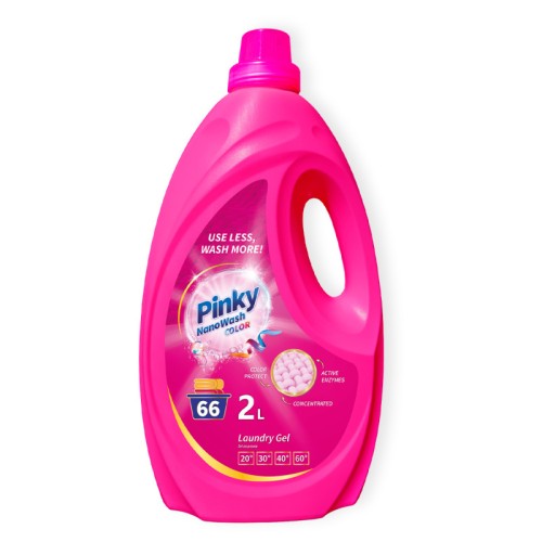 Różowa butelka wydajnego żelu do prania tkanin kolorowych NanoWash Color Pinky o pojemności 2L na 66 prań.