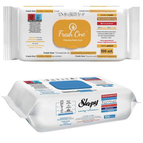 Zestaw Uniwersalnych Chusteczek Czyszczących XXL – Fresh One & Sleepy (2x 100 szt.)