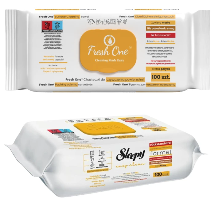 Zestaw Uniwersalnych Chusteczek Czyszczących XXL – Fresh One & Sleepy (2x 100 szt.)