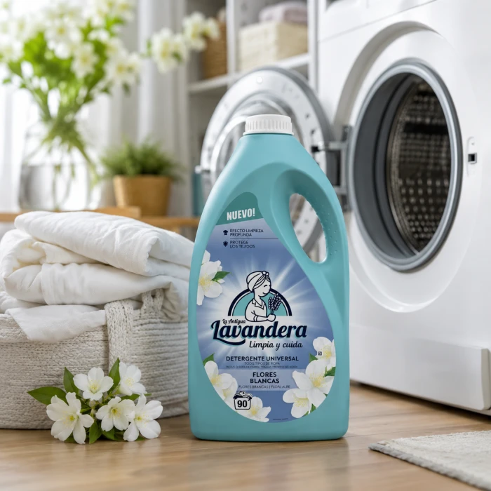 La Antigua Lavandera Flores Blancas – wydajne opakowanie do 90 prań dla domu i rodziny.