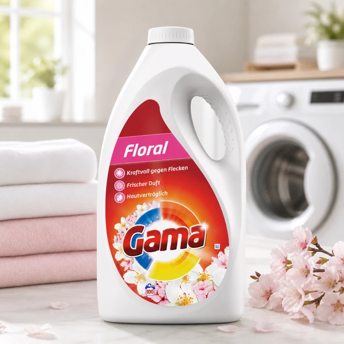 Żel do prania Gama Floral o świeżym, kwiatowym zapachu do codziennej pielęgnacji tkanin.