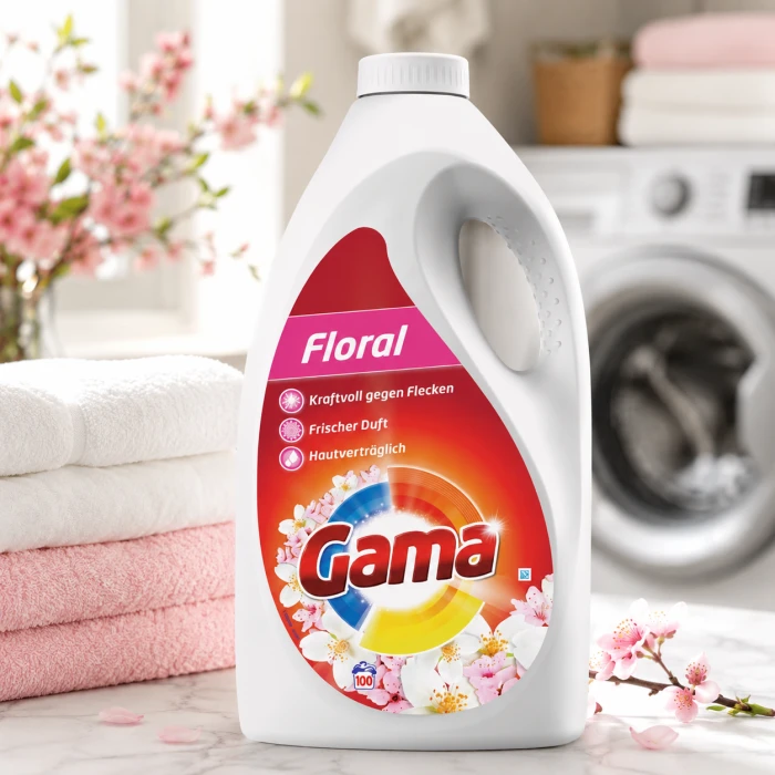 Gama żel do prania 3w1 wspierający usuwanie plam, odświeżenie tkanin i przyjemny zapach po praniu.