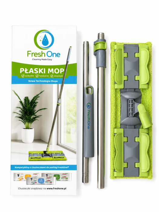 Fresh One płaski mop do podłóg z drążkiem i nakładką zielony