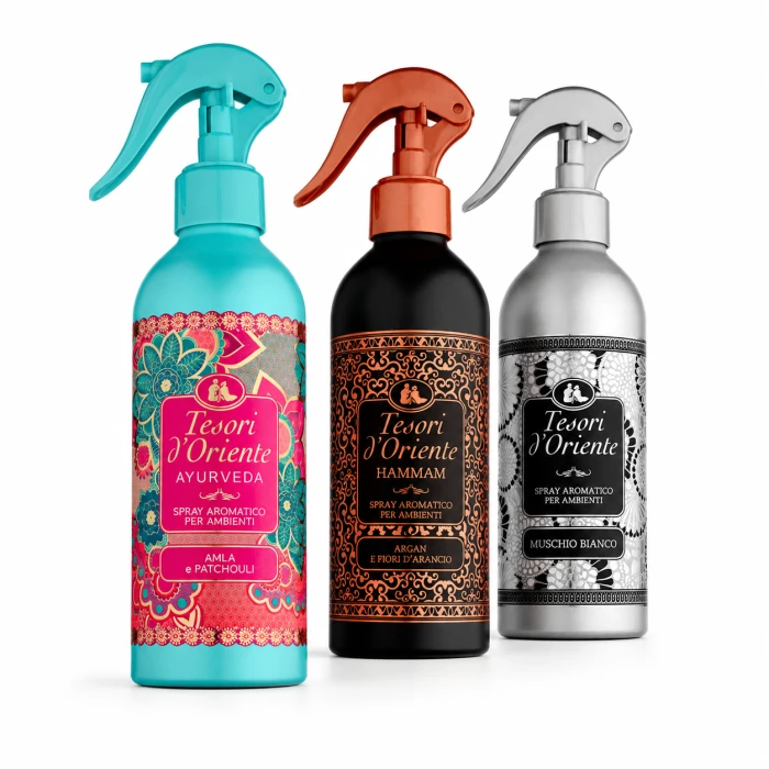 Tesori d’Oriente spray zapachowy do domu zestaw 3 sztuki Ayurveda Hammam Muschio Bianco