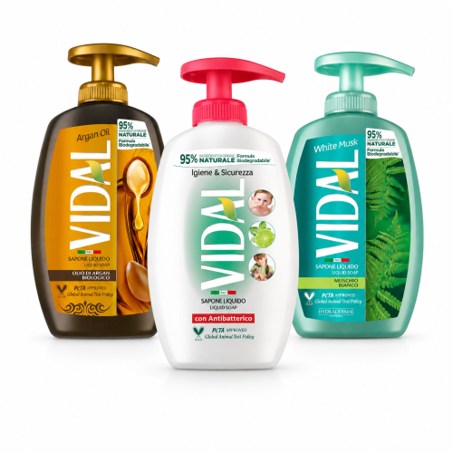 Vidal mydło w płynie zestaw 3 x 300 ml Argan Oil Antibatterico White Musk  Tytuł aukcji Allegro 70–75 znaków