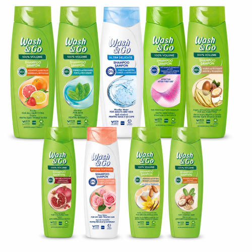 Wash & Go szampon do włosów zestaw 9 x 360 ml różne warianty Volume Men Micellar Shea