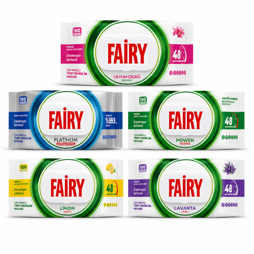 Fairy chusteczki czyszczące zestaw 5 x 100 sztuk Lilia Cytryna Lawenda Power Platinum