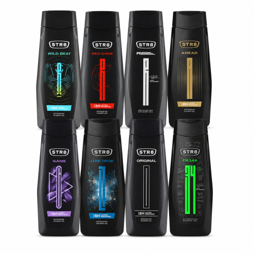 STR8 żel pod prysznic męski zestaw 8 x 400 ml Wild Beat Red Code Rise Ahead Game Live True Original FR34K