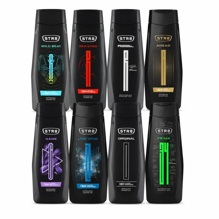 STR8 żel pod prysznic męski zestaw 8 x 400 ml Wild Beat Red Code Rise Ahead Game Live True Original FR34K