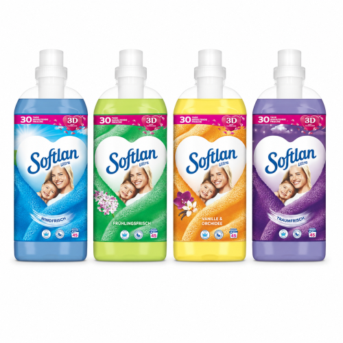 Softlan Ultra zestaw płynów do płukania tkanin 4 sztuki 45 prań różne zapachy