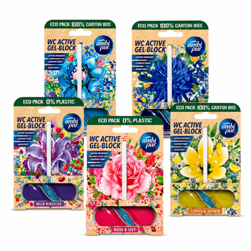 Ambi Pur WC Active Gel-Block zestaw zawieszek do WC 5 sztuk różne zapachy