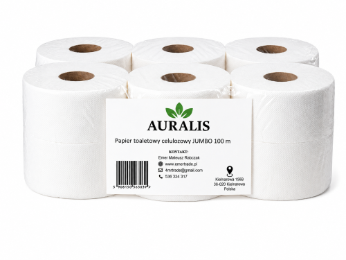 AURALIS papier toaletowy celulozowy JUMBO 100 m 12 rolek biały