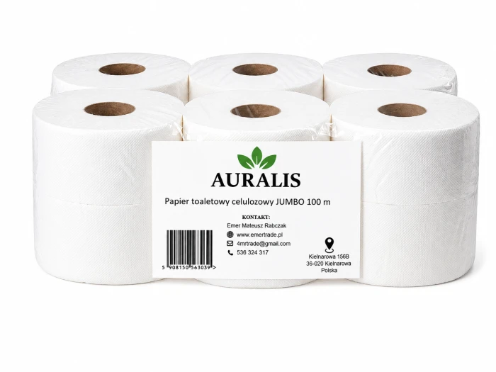 AURALIS papier toaletowy celulozowy JUMBO 100 m 12 rolek biały
