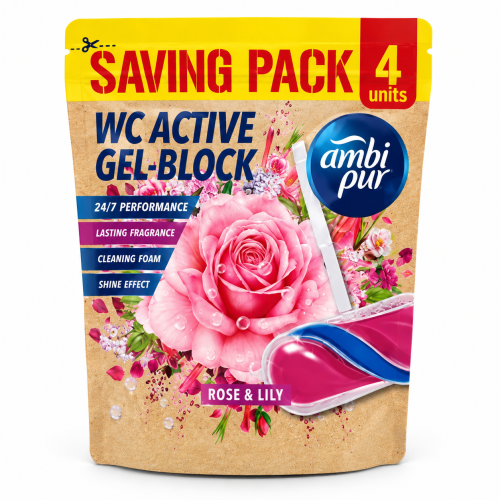 Ambi Pur WC Active Gel-Block Rose & Lily zawieszki do WC 4 szt.
