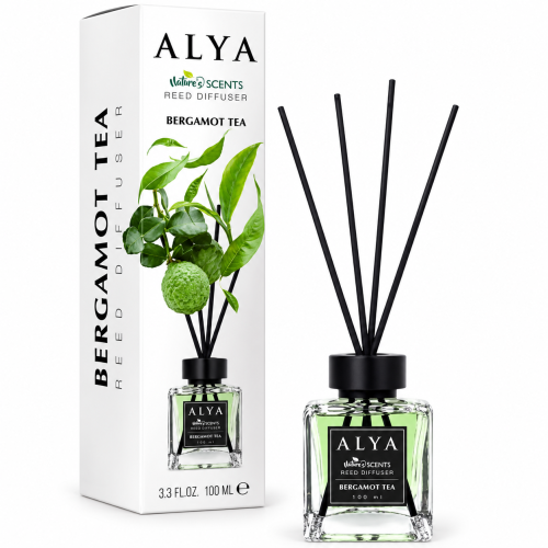 ALYA Bergamot Tea – patyczki zapachowe 100 ml, opakowanie i flakon