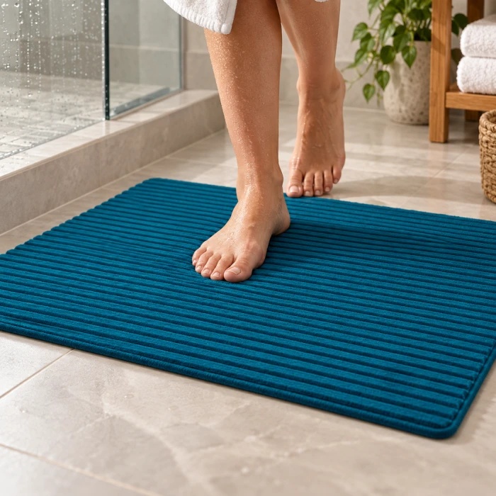 Comfortex 802 – ciemnoniebieska mata łazienkowa z rolki