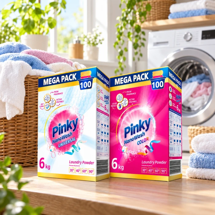 PINKY NanoWash Universal + Color – zestaw proszków 200 prań