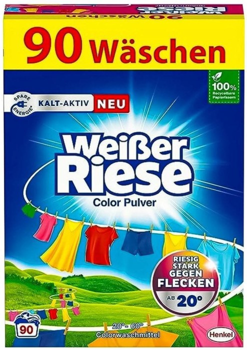 Weißer Riese | Proszek kolorowy | 90 prań | Ochrona kolorów | Działa od 20°C