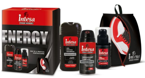 Набор для тела Intesa Pour Homme Energy, дезодорант 150 мл, гель для душа 250 мл, крем 100 мл и сумка