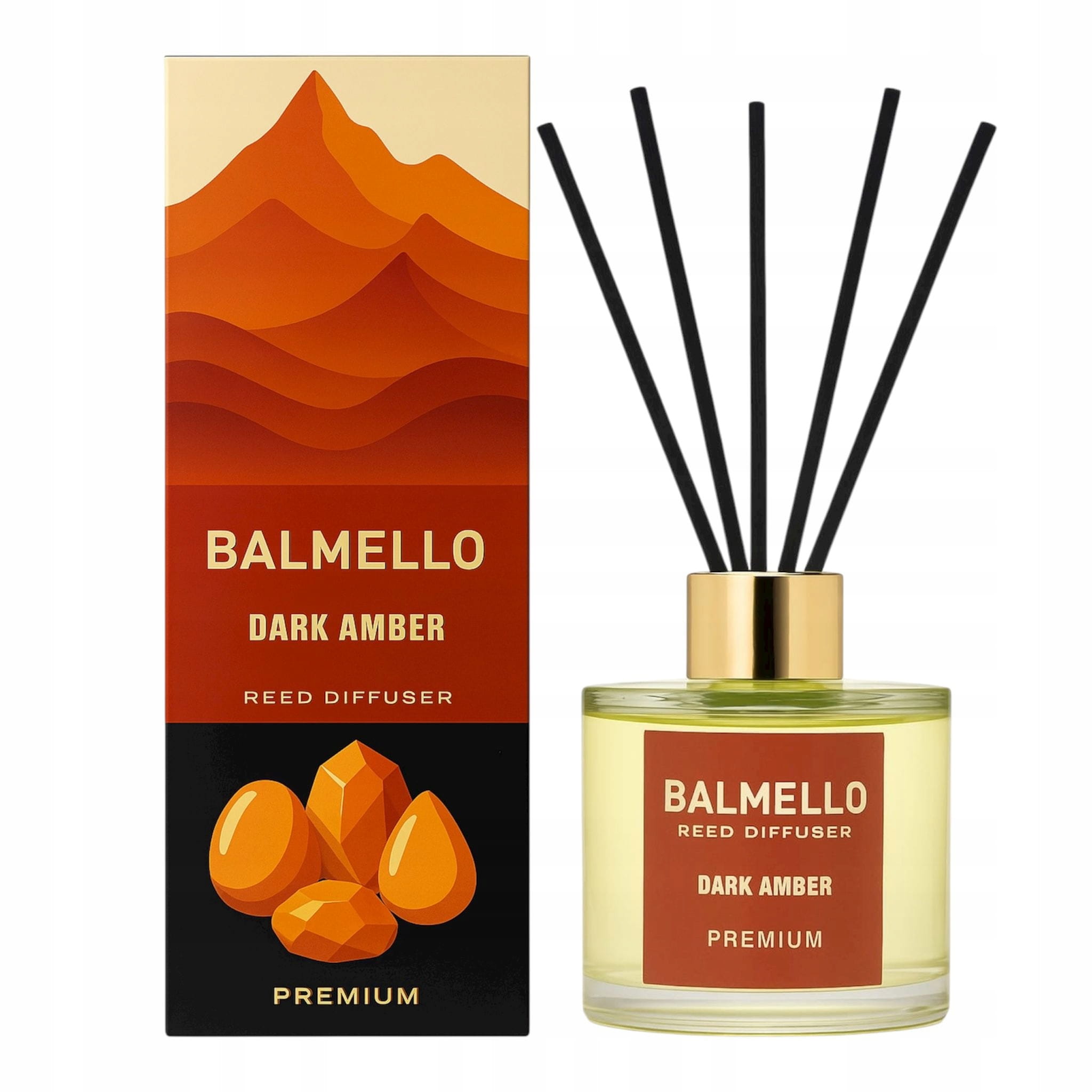 Диффузор с палочками Balmello Premium Dark Amber, амбра и древесина, 120 мл