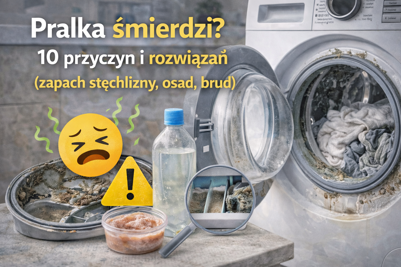 Pralka śmierdzi? 10 przyczyn i rozwiązań (zapach stęchlizny, osad, brud)